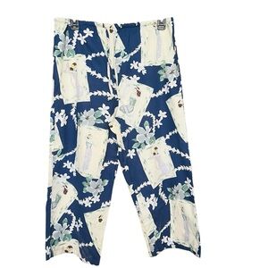 Roundy Bay VTG Hawaiian Capri Pants Blue Retro Boho Hipster Classic Beach